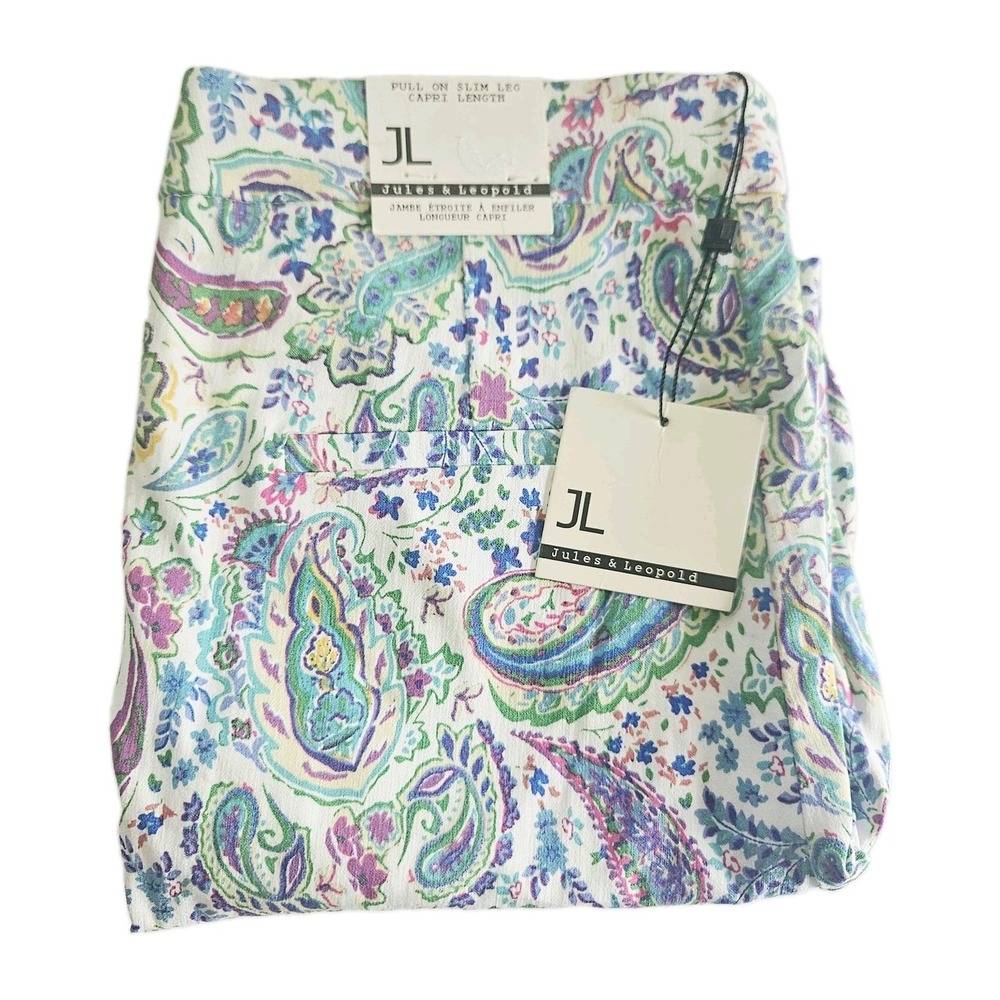 Jules & Leopold Capri Length Pants Womens Medium Colorful Floral Rayon Slim Leg
